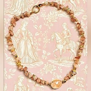 Pink Rose Quartz Stones With Rose Quartz Pendant In 18K Gold Plated Necklace